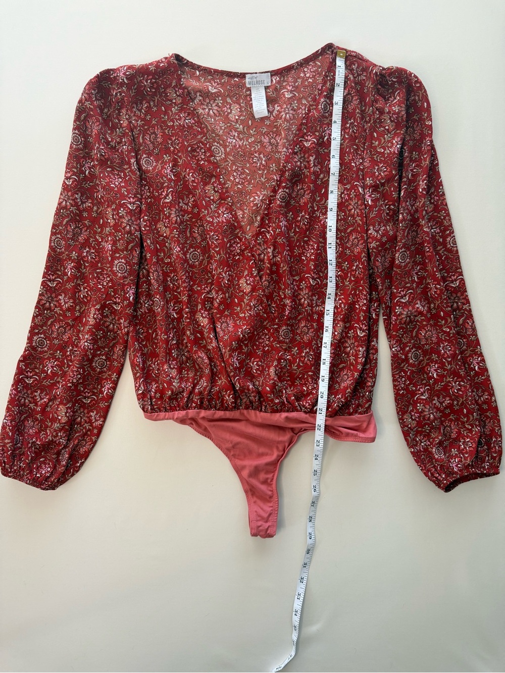 West of Melrose Red Floral Boho Long Sleeve Bodysuit Top Size Large 🌸 - Picture 7 of 8
